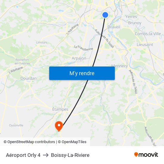 Aéroport Orly 4 to Boissy-La-Riviere map