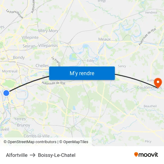Alfortville to Boissy-Le-Chatel map