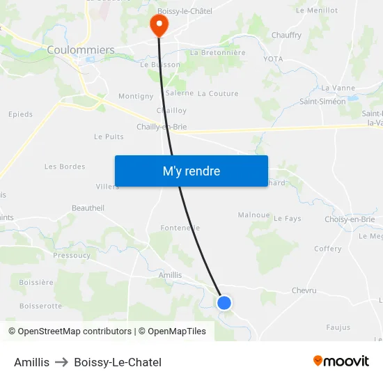 Amillis to Boissy-Le-Chatel map