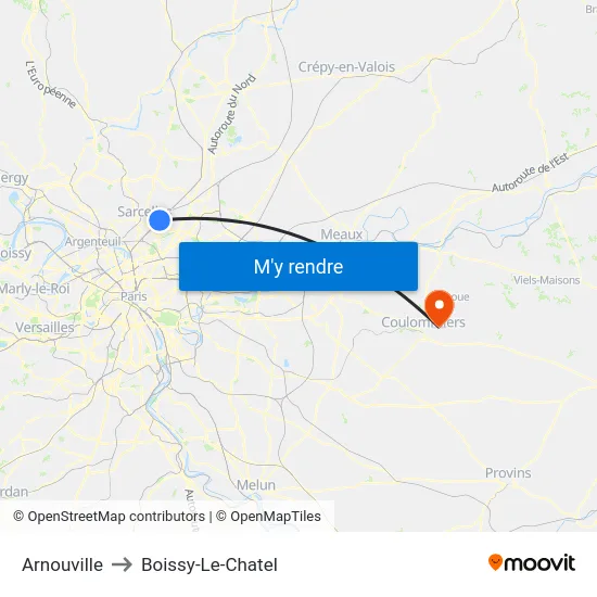 Arnouville to Boissy-Le-Chatel map