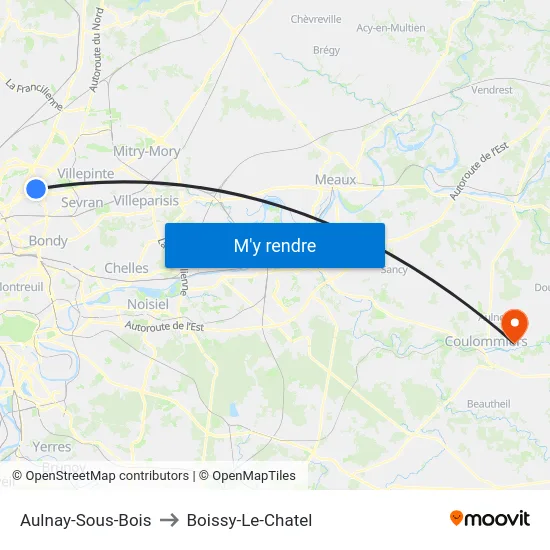 Aulnay-Sous-Bois to Boissy-Le-Chatel map