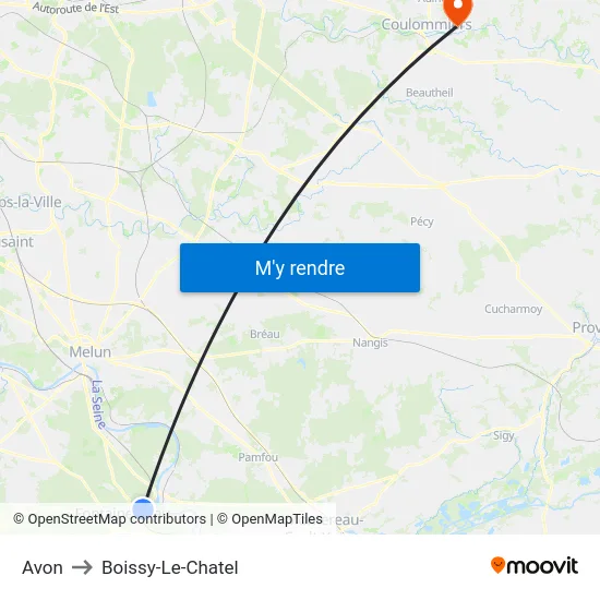 Avon to Boissy-Le-Chatel map