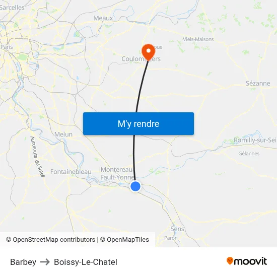 Barbey to Boissy-Le-Chatel map