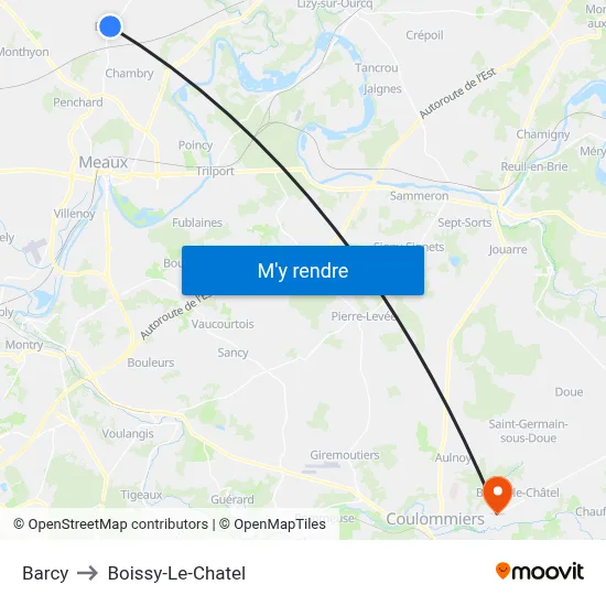 Barcy to Boissy-Le-Chatel map
