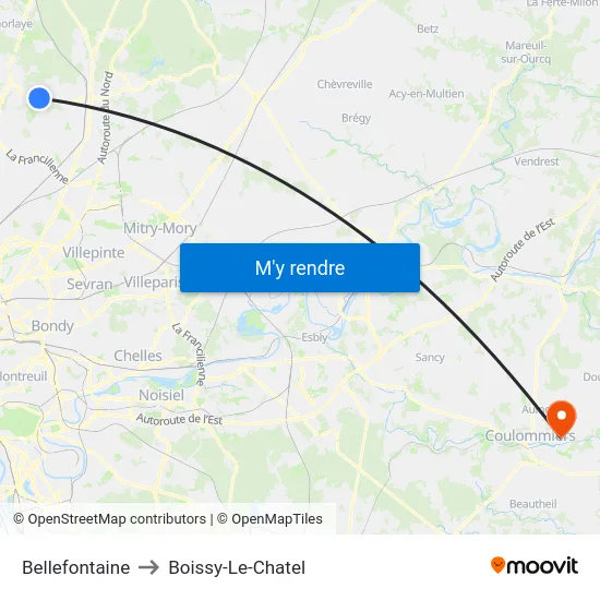 Bellefontaine to Boissy-Le-Chatel map