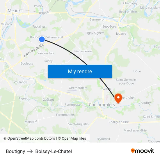 Boutigny to Boissy-Le-Chatel map