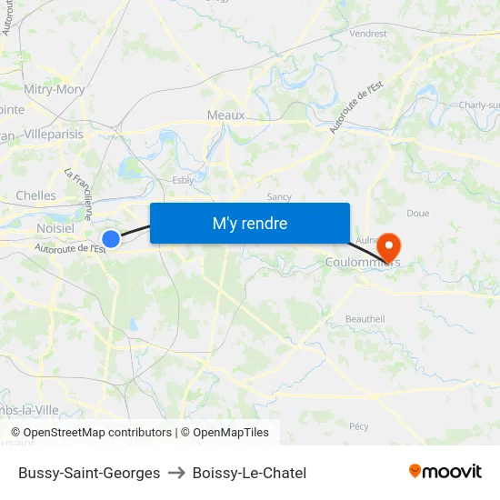 Bussy-Saint-Georges to Boissy-Le-Chatel map