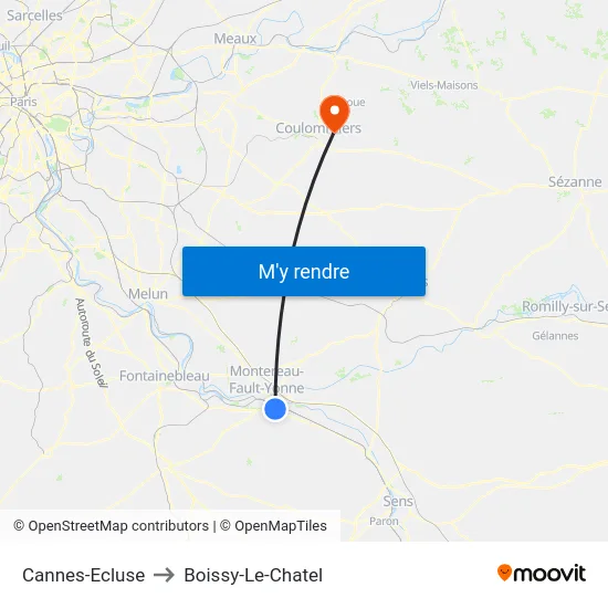 Cannes-Ecluse to Boissy-Le-Chatel map