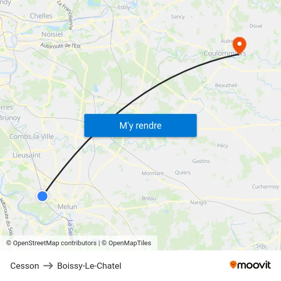 Cesson to Boissy-Le-Chatel map