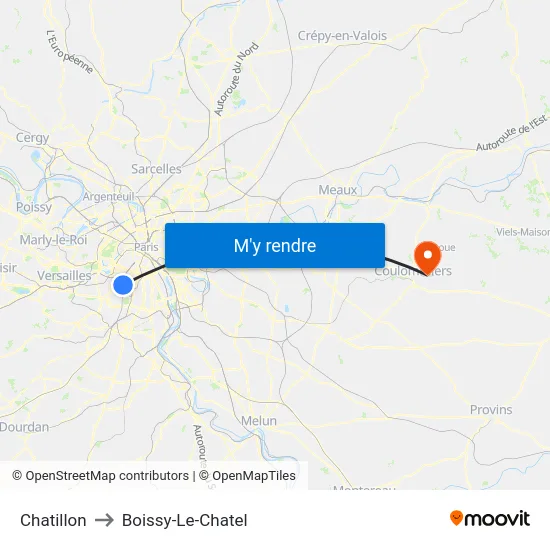 Chatillon to Boissy-Le-Chatel map