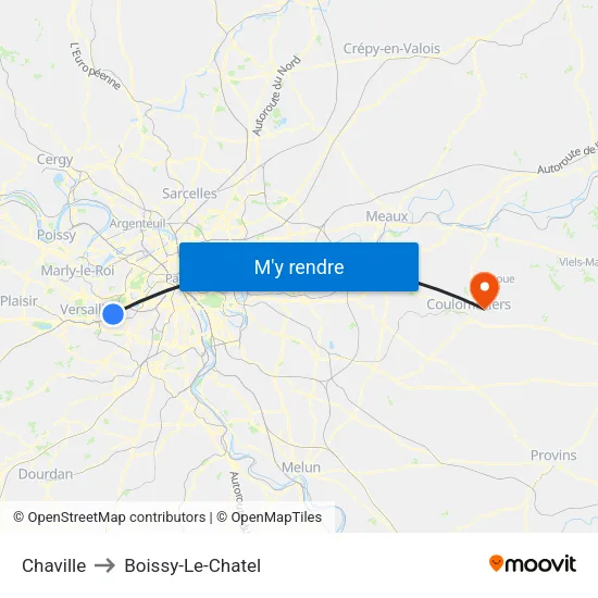 Chaville to Boissy-Le-Chatel map