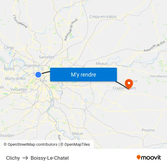 Clichy to Boissy-Le-Chatel map