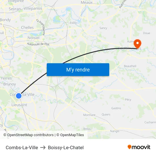 Combs-La-Ville to Boissy-Le-Chatel map