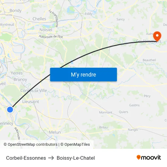 Corbeil-Essonnes to Boissy-Le-Chatel map