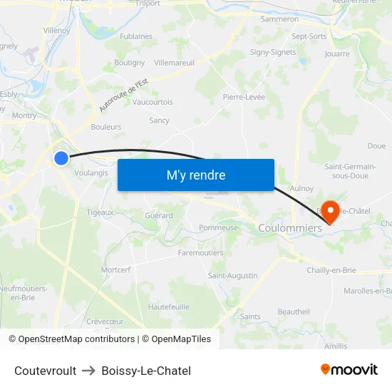Coutevroult to Boissy-Le-Chatel map