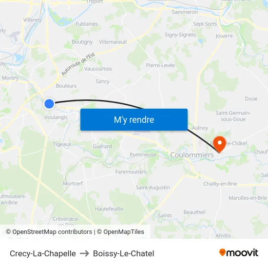 Crecy-La-Chapelle to Boissy-Le-Chatel map