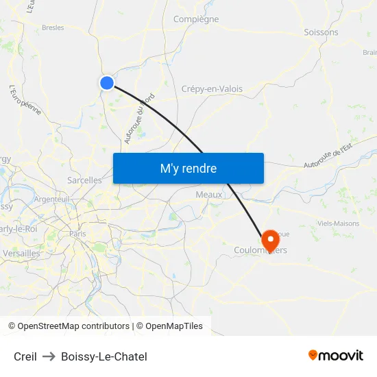 Creil to Boissy-Le-Chatel map