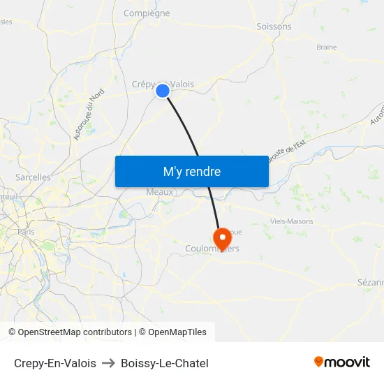 Crepy-En-Valois to Boissy-Le-Chatel map