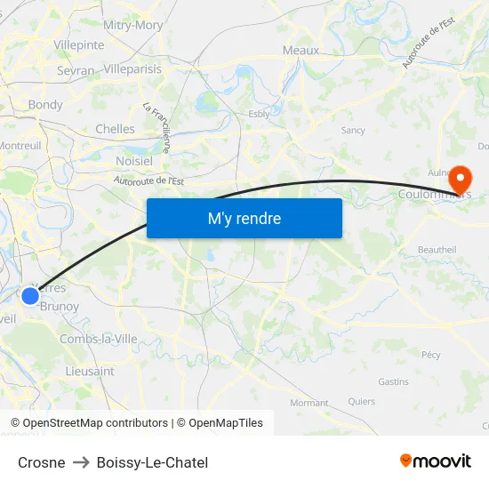 Crosne to Boissy-Le-Chatel map