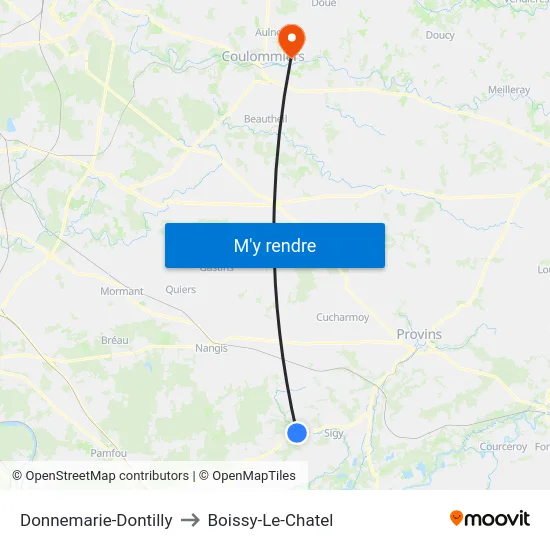 Donnemarie-Dontilly to Boissy-Le-Chatel map