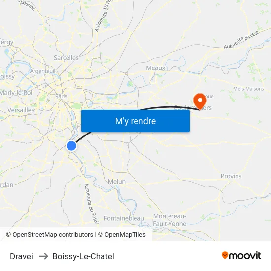 Draveil to Boissy-Le-Chatel map