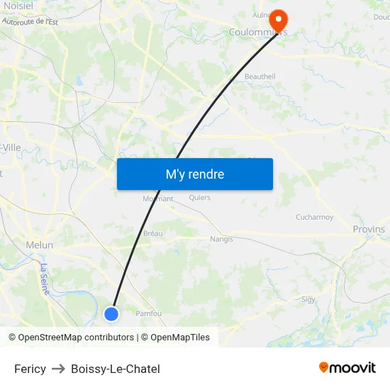 Fericy to Boissy-Le-Chatel map