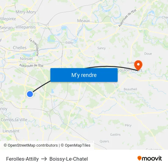Ferolles-Attilly to Boissy-Le-Chatel map