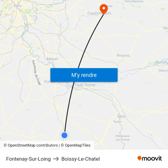 Fontenay-Sur-Loing to Boissy-Le-Chatel map