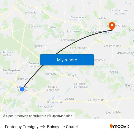 Fontenay-Tresigny to Boissy-Le-Chatel map