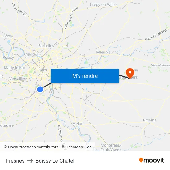 Fresnes to Boissy-Le-Chatel map