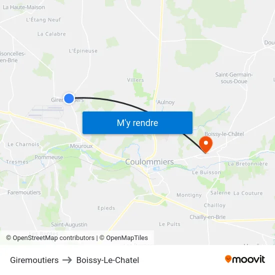 Giremoutiers to Boissy-Le-Chatel map