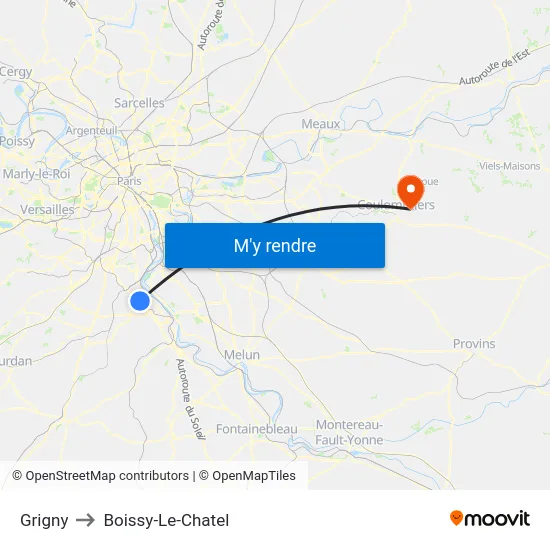 Grigny to Boissy-Le-Chatel map
