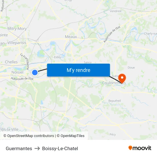 Guermantes to Boissy-Le-Chatel map