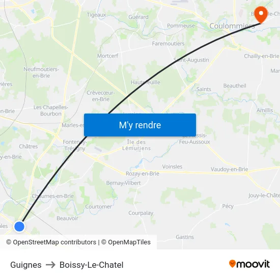 Guignes to Boissy-Le-Chatel map