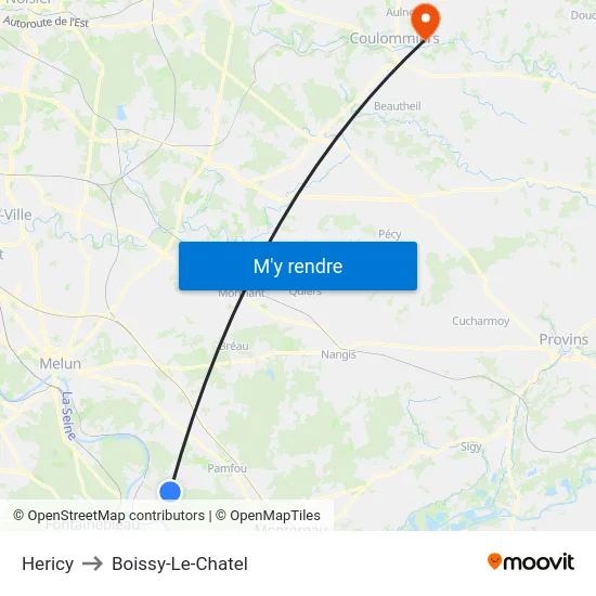 Hericy to Boissy-Le-Chatel map