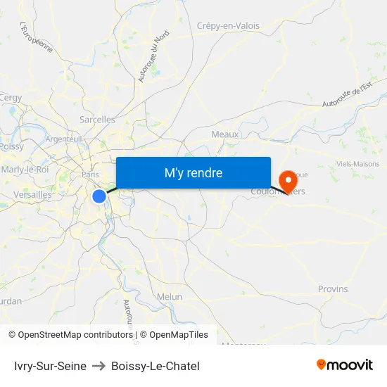 Ivry-Sur-Seine to Boissy-Le-Chatel map