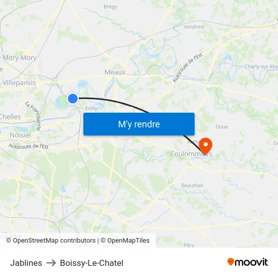 Jablines to Boissy-Le-Chatel map