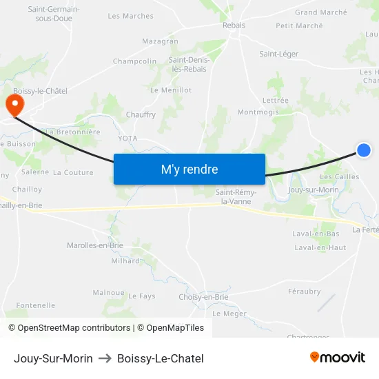 Jouy-Sur-Morin to Boissy-Le-Chatel map