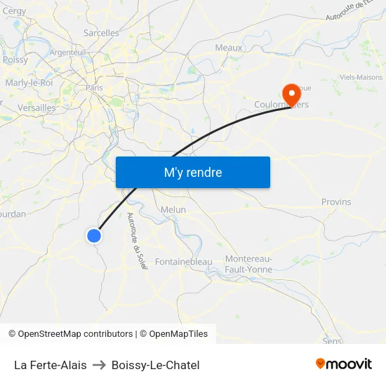 La Ferte-Alais to Boissy-Le-Chatel map
