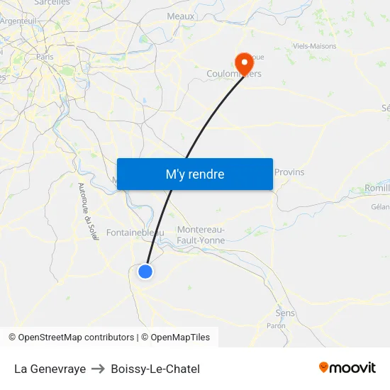 La Genevraye to Boissy-Le-Chatel map