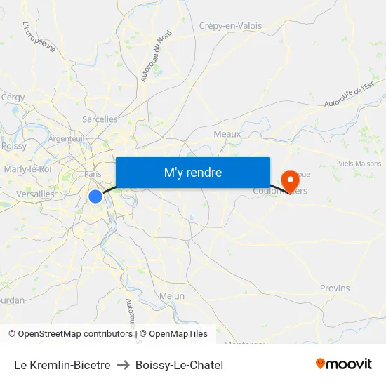 Le Kremlin-Bicetre to Boissy-Le-Chatel map