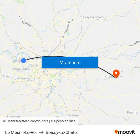 Le Mesnil-Le-Roi to Boissy-Le-Chatel map