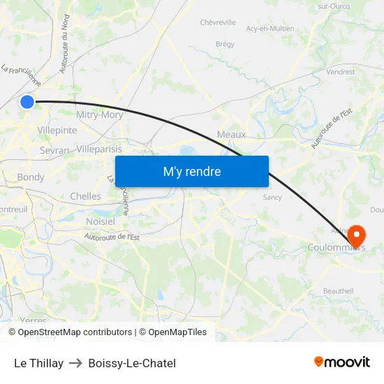 Le Thillay to Boissy-Le-Chatel map