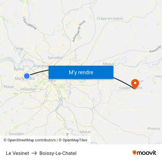 Le Vesinet to Boissy-Le-Chatel map