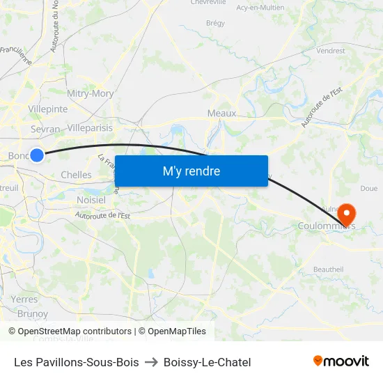 Les Pavillons-Sous-Bois to Boissy-Le-Chatel map