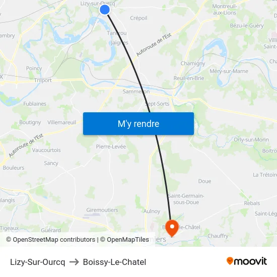 Lizy-Sur-Ourcq to Boissy-Le-Chatel map