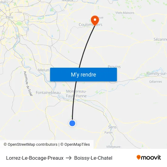 Lorrez-Le-Bocage-Preaux to Boissy-Le-Chatel map