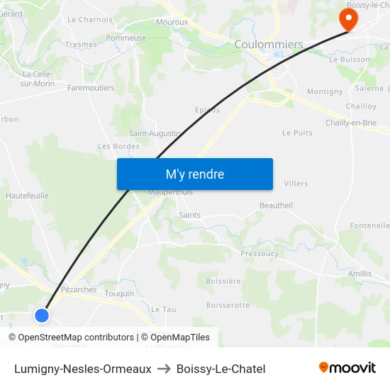 Lumigny-Nesles-Ormeaux to Boissy-Le-Chatel map