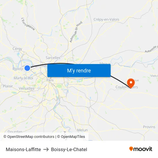 Maisons-Laffitte to Boissy-Le-Chatel map