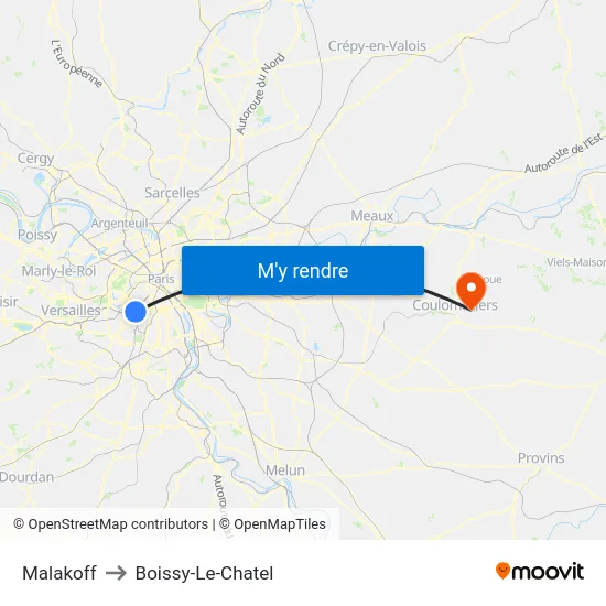 Malakoff to Boissy-Le-Chatel map
